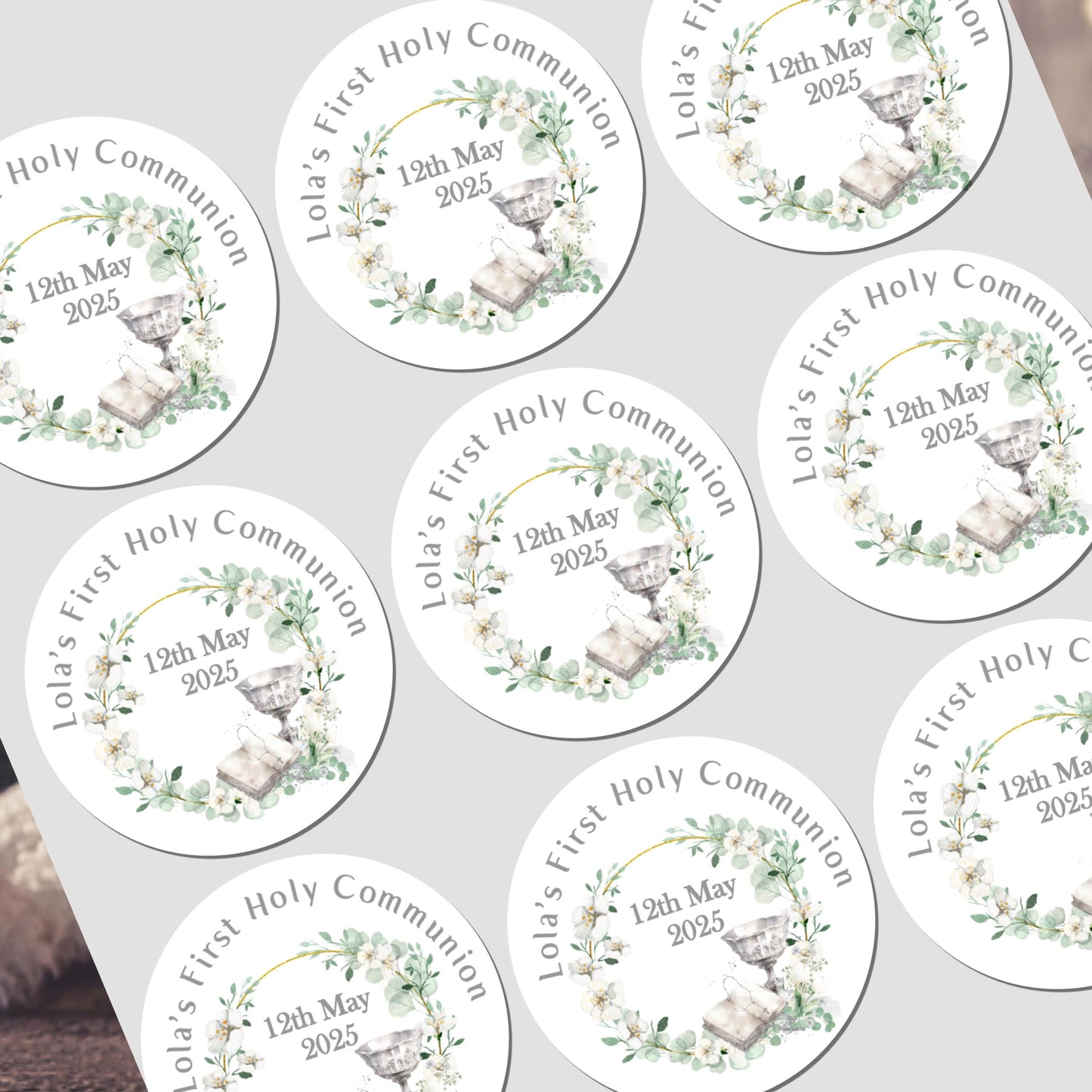 Personalised First Holy Communion Stickers, Party Bag Stickers, Sweet Cone Bags