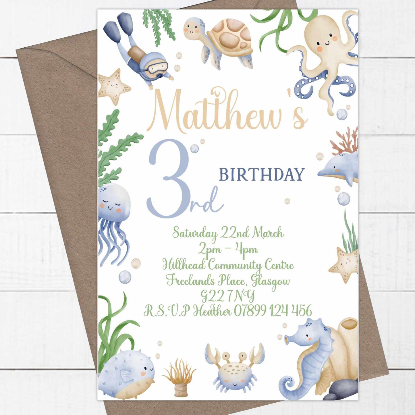 10 Printed Personalised Birthday Party Under the Sea Marine Aquatic Life