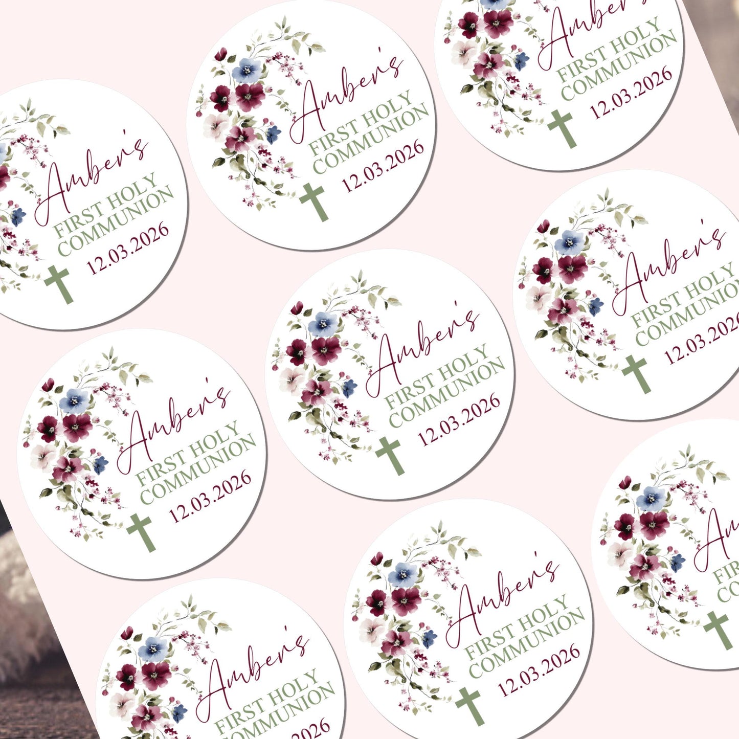 Personalized First Holy Communion Stickers, Party Favor Labels, Confirmation, Christening stickers