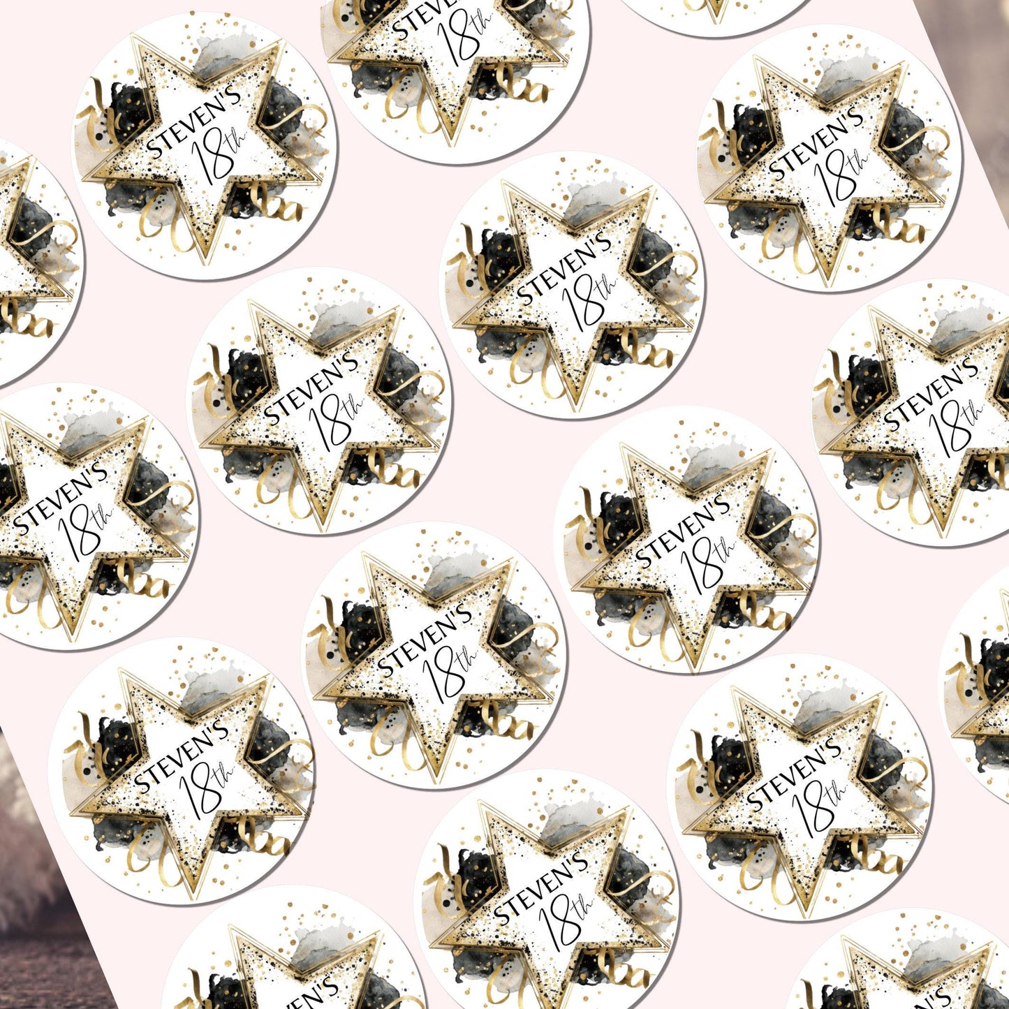 Personalised Birthday Stickers for Favours Party Bags Celebration labels Cake Seals 16th 18th 21st Any Age
