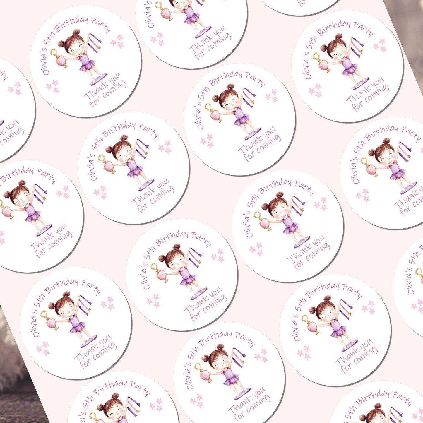 Personalised Birthday Party Stickers Gymnastic girl Dancer Party Favours Party Bags girls party Ballet Stickers