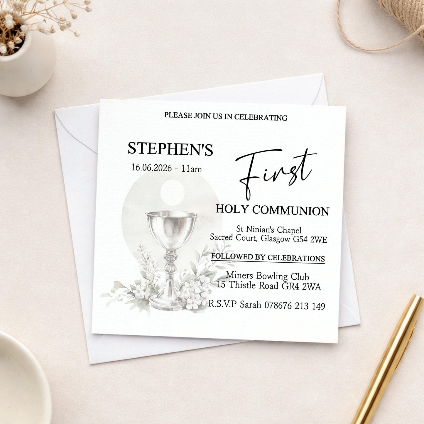 Printed Personalised First Holy Communion Invitations, Baptism or Confirmation Party