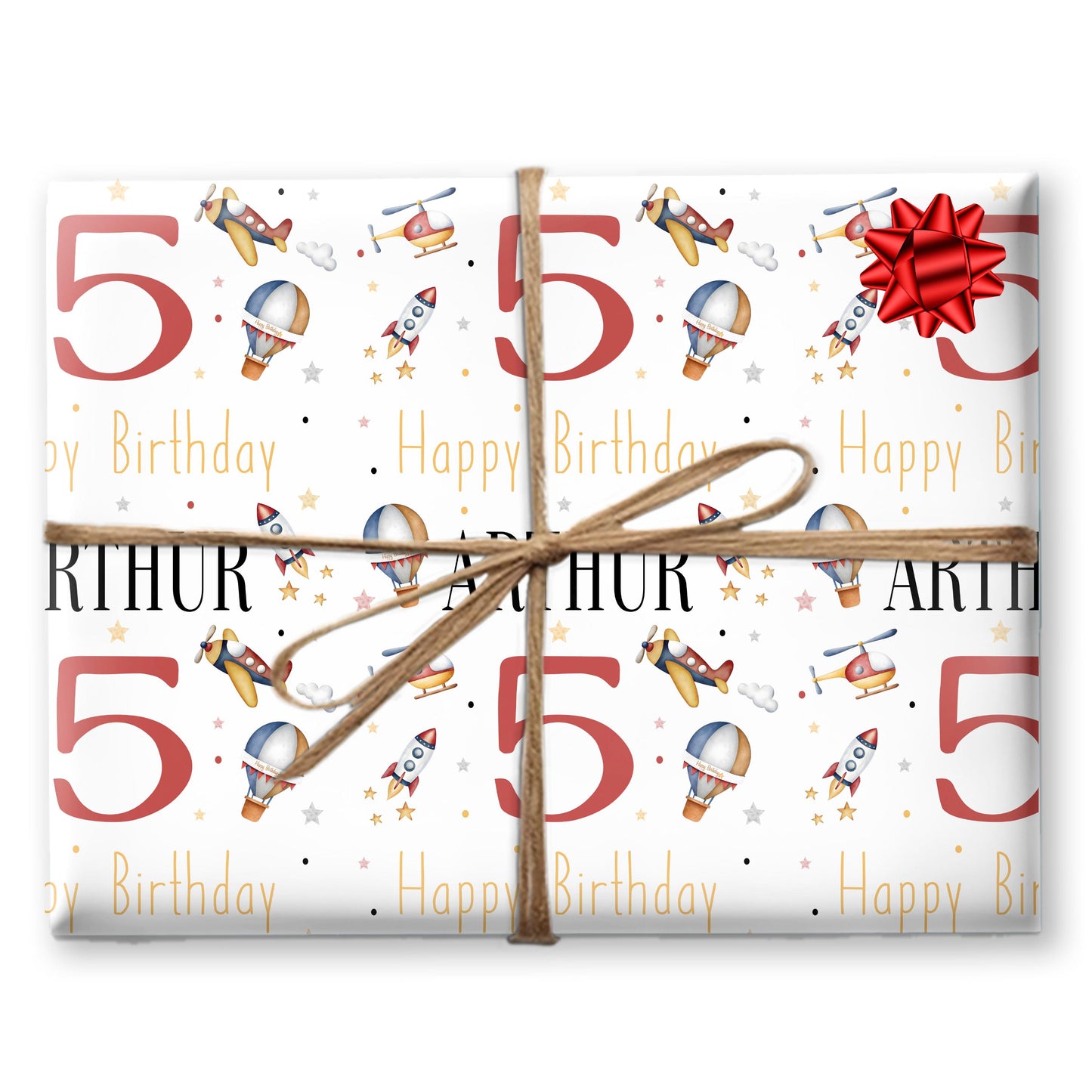 Personalised Gift Wrapping Paper, Custom Name Rocket, Helicopter, Aeroplane