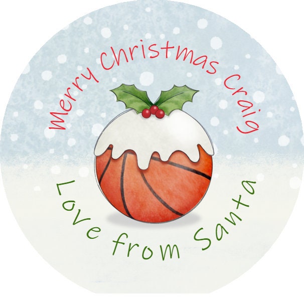 Personalised Christmas Basket ball sticker, Gift Tags, Gift Wrap Present Stickers