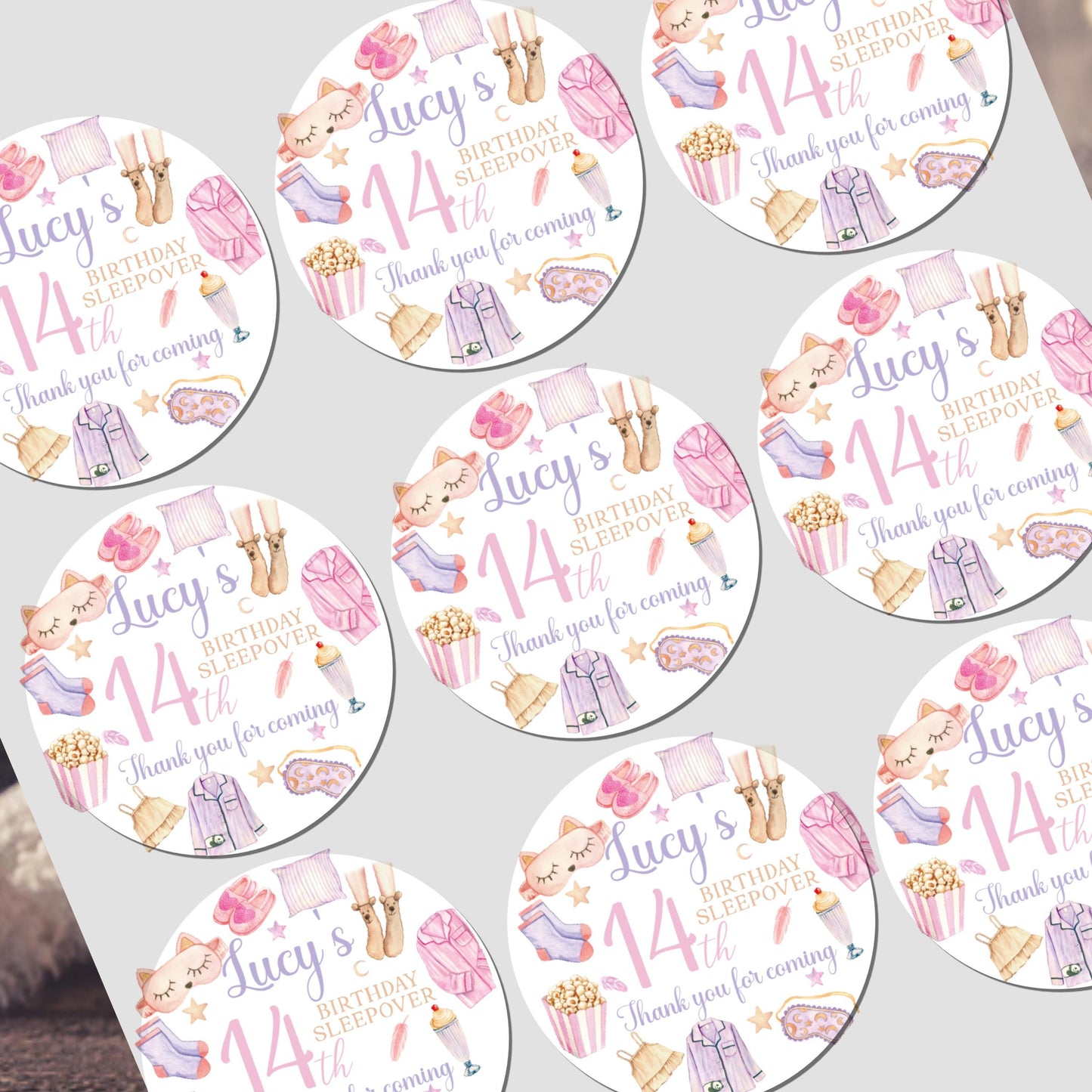 Sleepover Birthday Stickers for Children Pamper Party Party Bags Slumber Party Sweet Cones