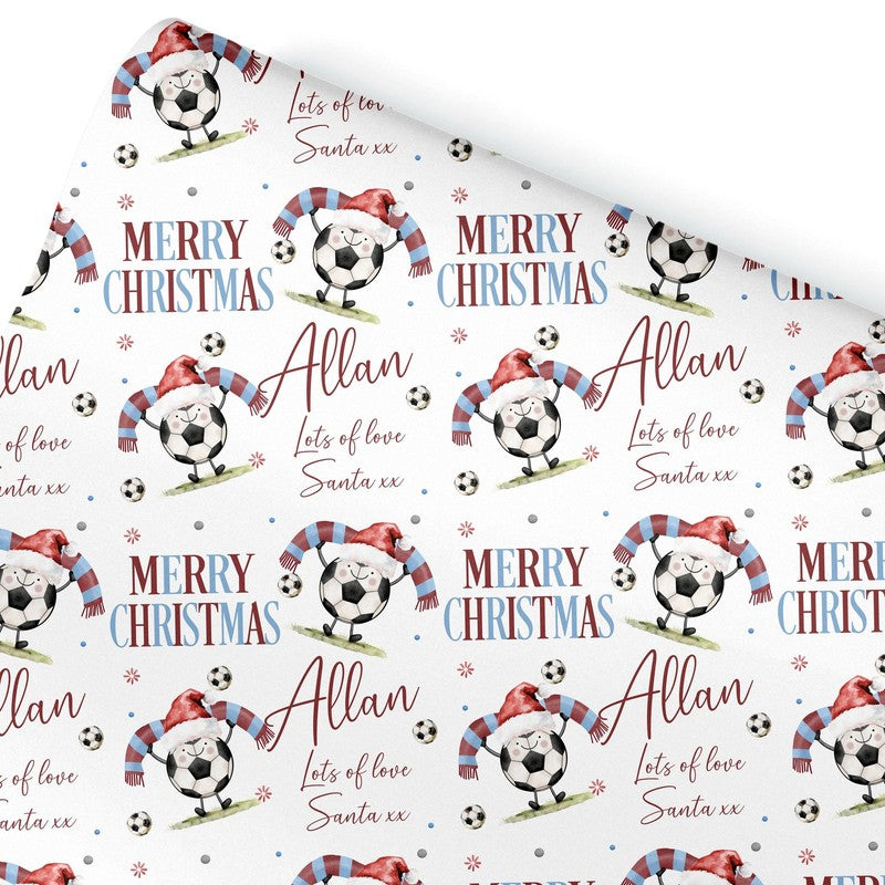 Football Christmas Wrapping Paper, Personalised Xmas Gift Wrap for Football Fans