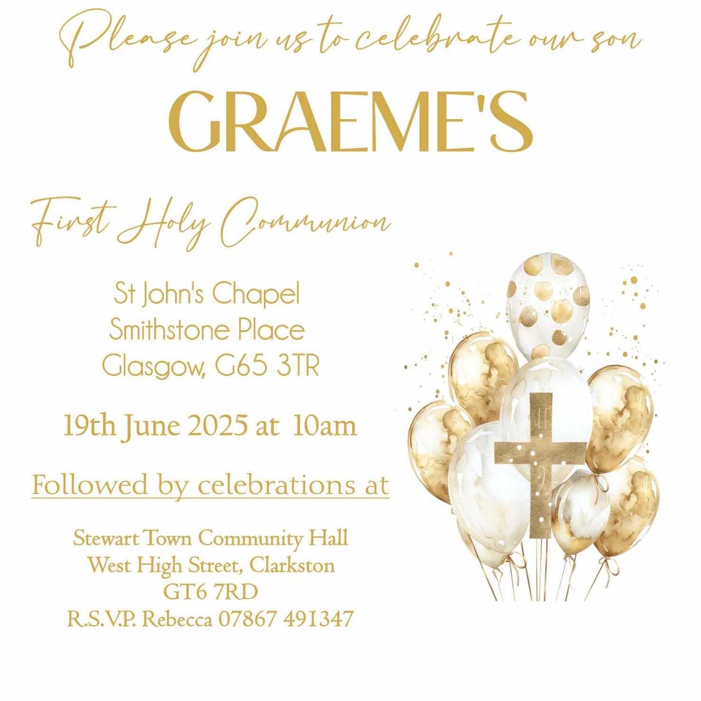 10 Printed Personalised First Holy Communion Invitations, Baptism or Confirmation Party