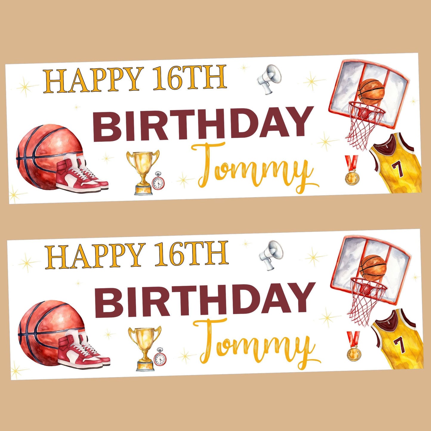 Personalised Happy Birthday Party Banner, Party Decor, Add Name Age, Basketball