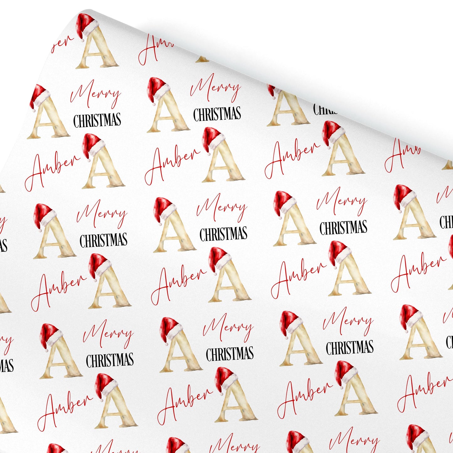 Christmas Gift Wrapping Paper,Personalised Gold Initial Santa Hat Gift Wrapping paper