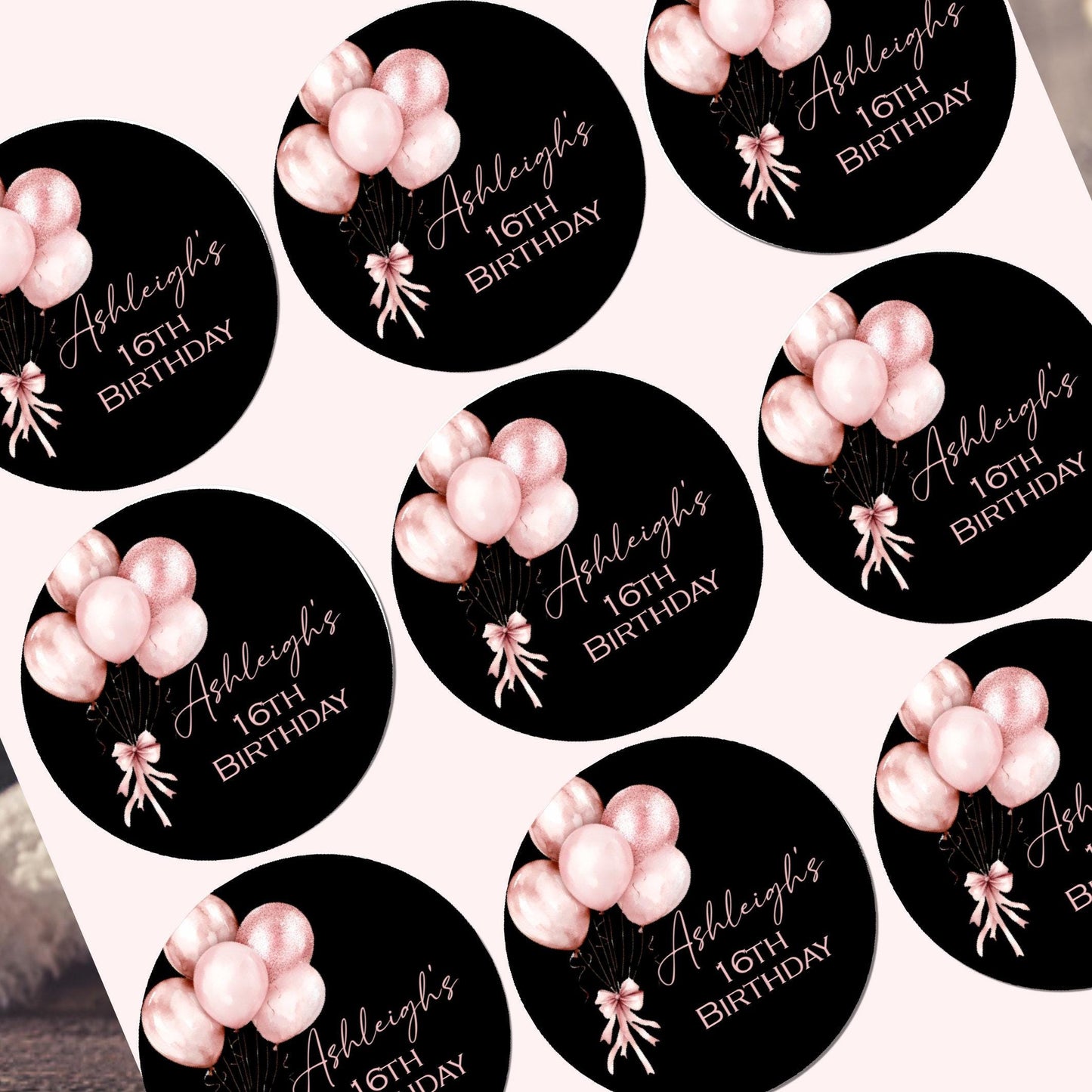 Personalised Birthday Stickers for Favours Party Bags Birthday Cake Seals Birthday Labels Celebration stickers Champagne stickers