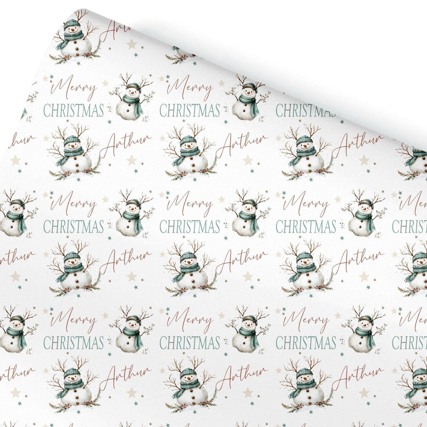 Christmas Snowman Gift Wrapping Paper, Personalised Girls or Boys Paper, Gift Wrap for Her For Him Novelty gift wrap