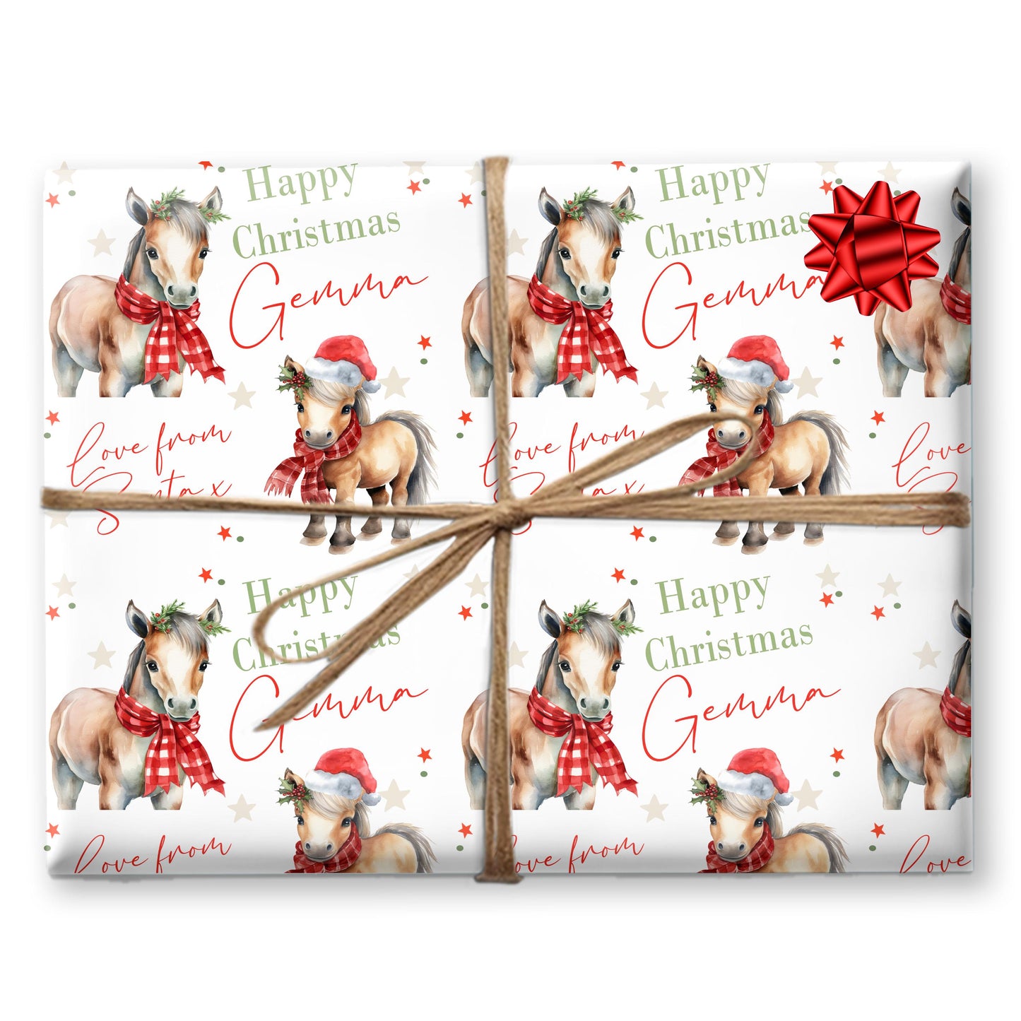 Childrens Pony Gift Wrap Wrapping Paper, Cute Horses, Personalised Girls or Boys Paper, Gift Wrap for Her For Him