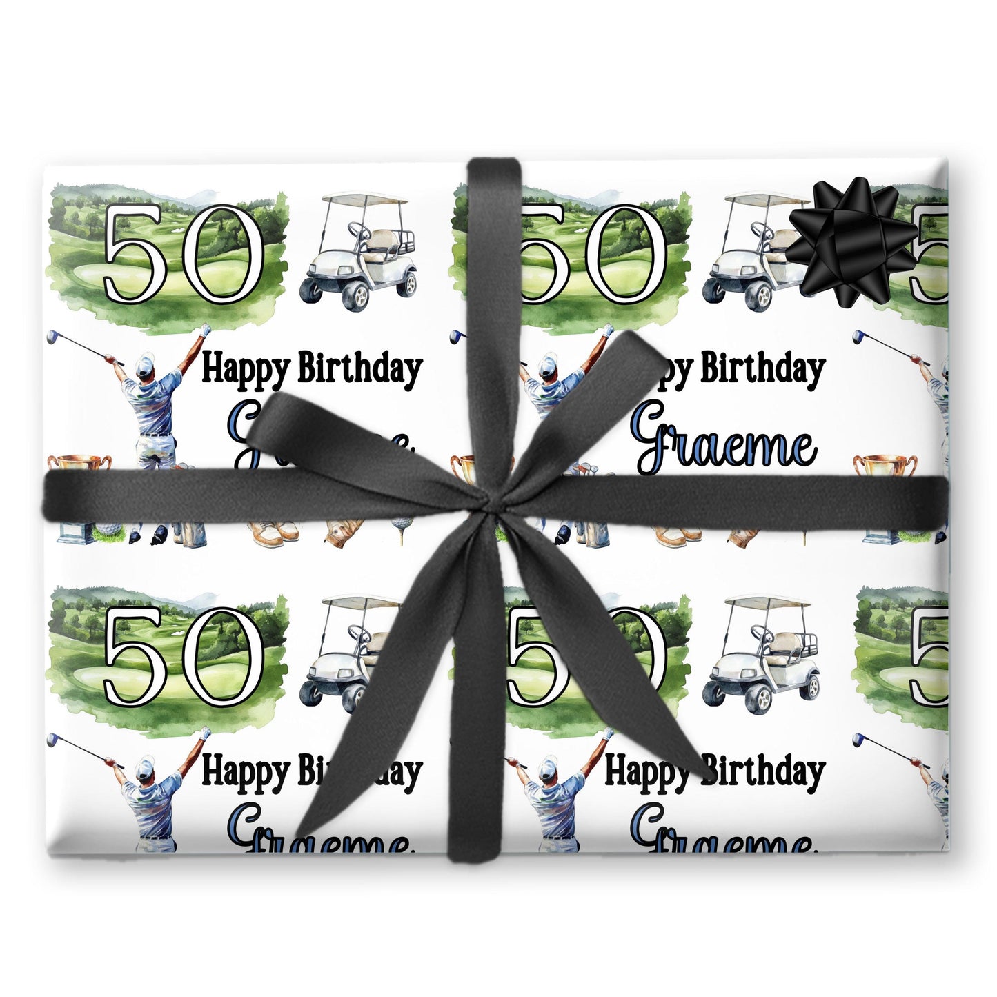Personalised Golf Gift Wrapping Paper for Him – Custom Name & Golf Theme Design for Golf Lovers