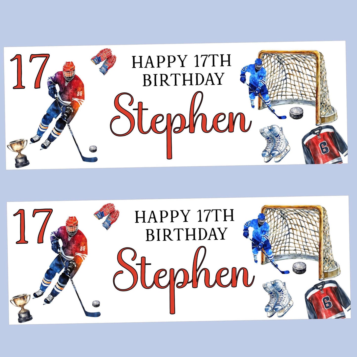 Personalised Happy Birthday Party Banner, Party Decor, Add Name Age, Ice Hockey