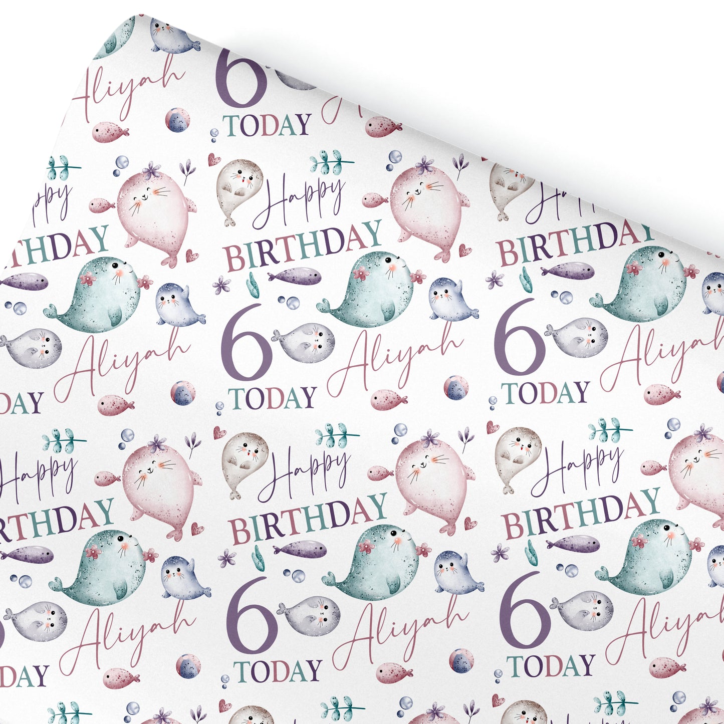 Personalised Gift Wrap | Personalised Birthday Wrapping Paper | Personalised Gift Wrap | Fun Gift Wrap | Girls Seals Animals
