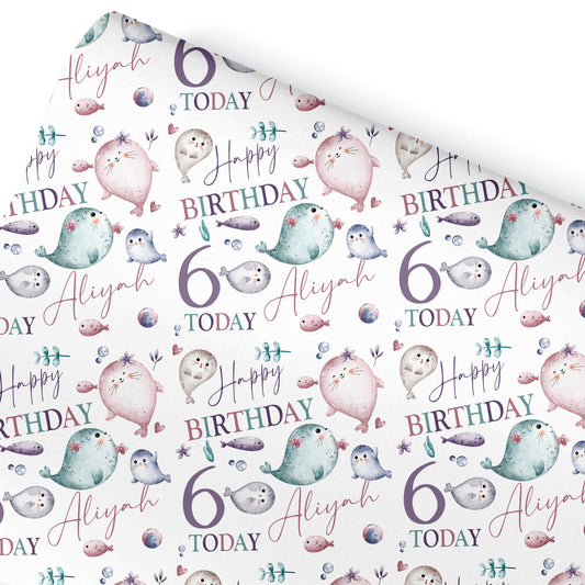 Personalised Gift Wrap | Personalised Birthday Wrapping Paper | Personalised Gift Wrap | Fun Gift Wrap | Girls Seals Animals