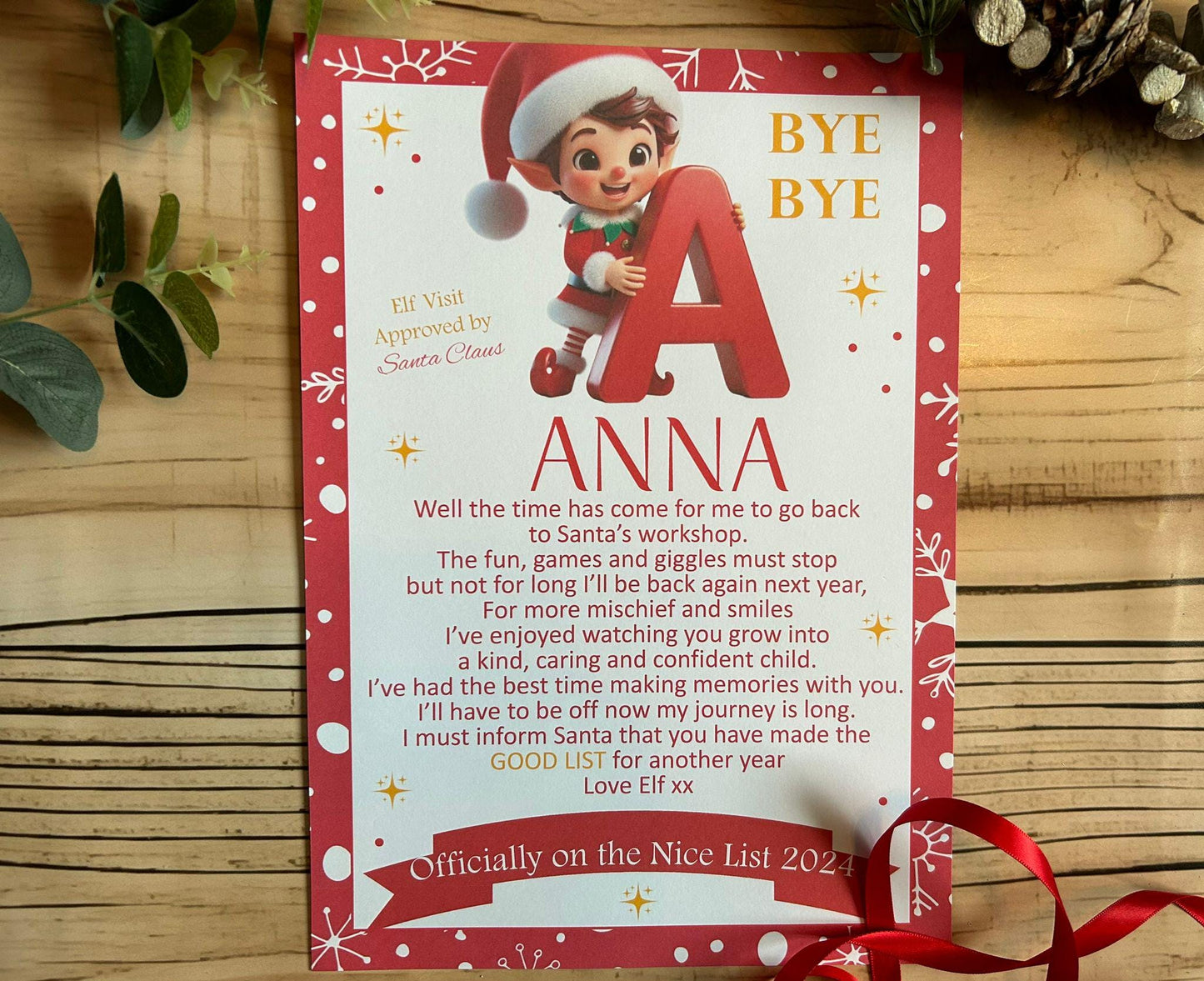 Personalised A4 Elf I'm Back letter Elf Goodbye nice list certificate christmas eve box filler Santas Good List Elf Mischief