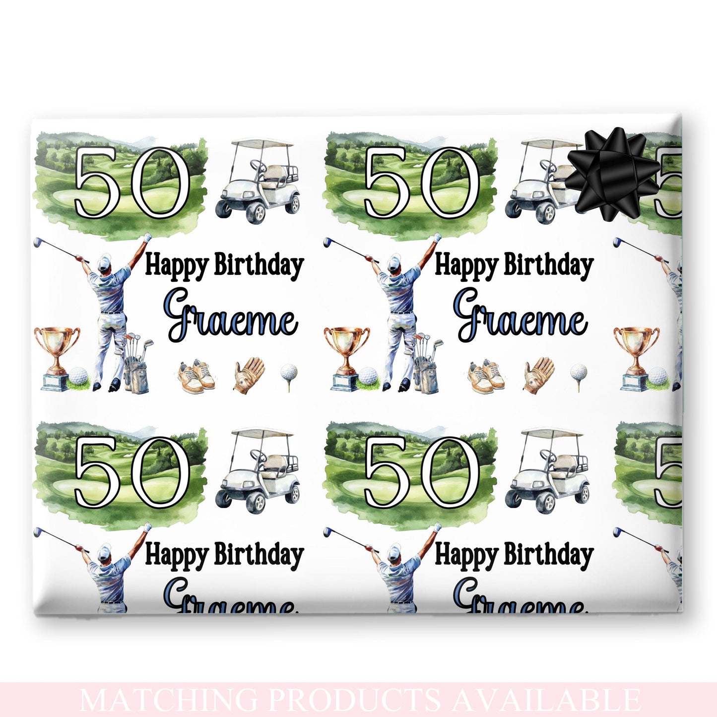 Personalised Golf Gift Wrapping Paper for Him – Custom Name & Golf Theme Design for Golf Lovers