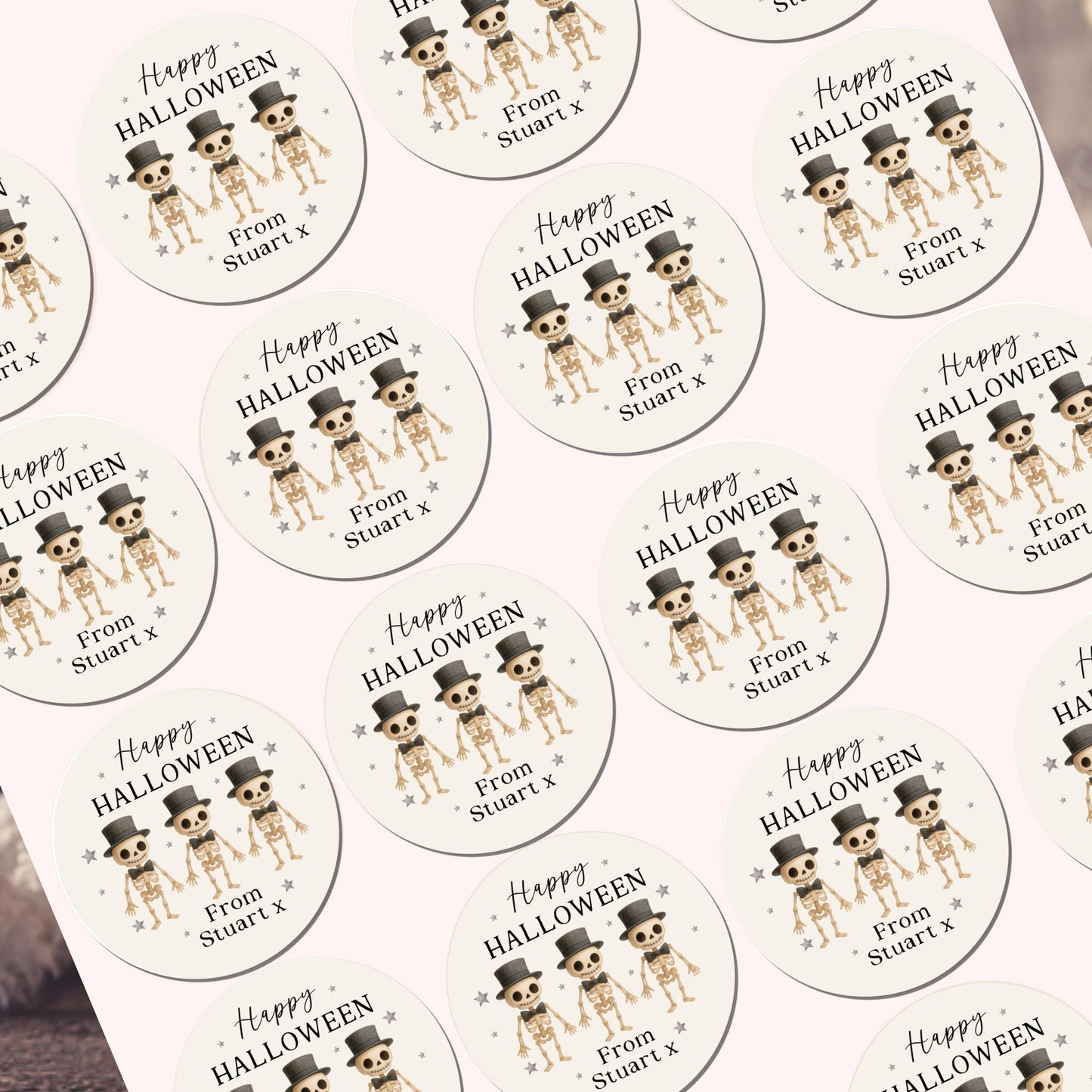 Personalised Halloween Stickers Labels for Treat Bags Trick or Treat Halloween Skeleton