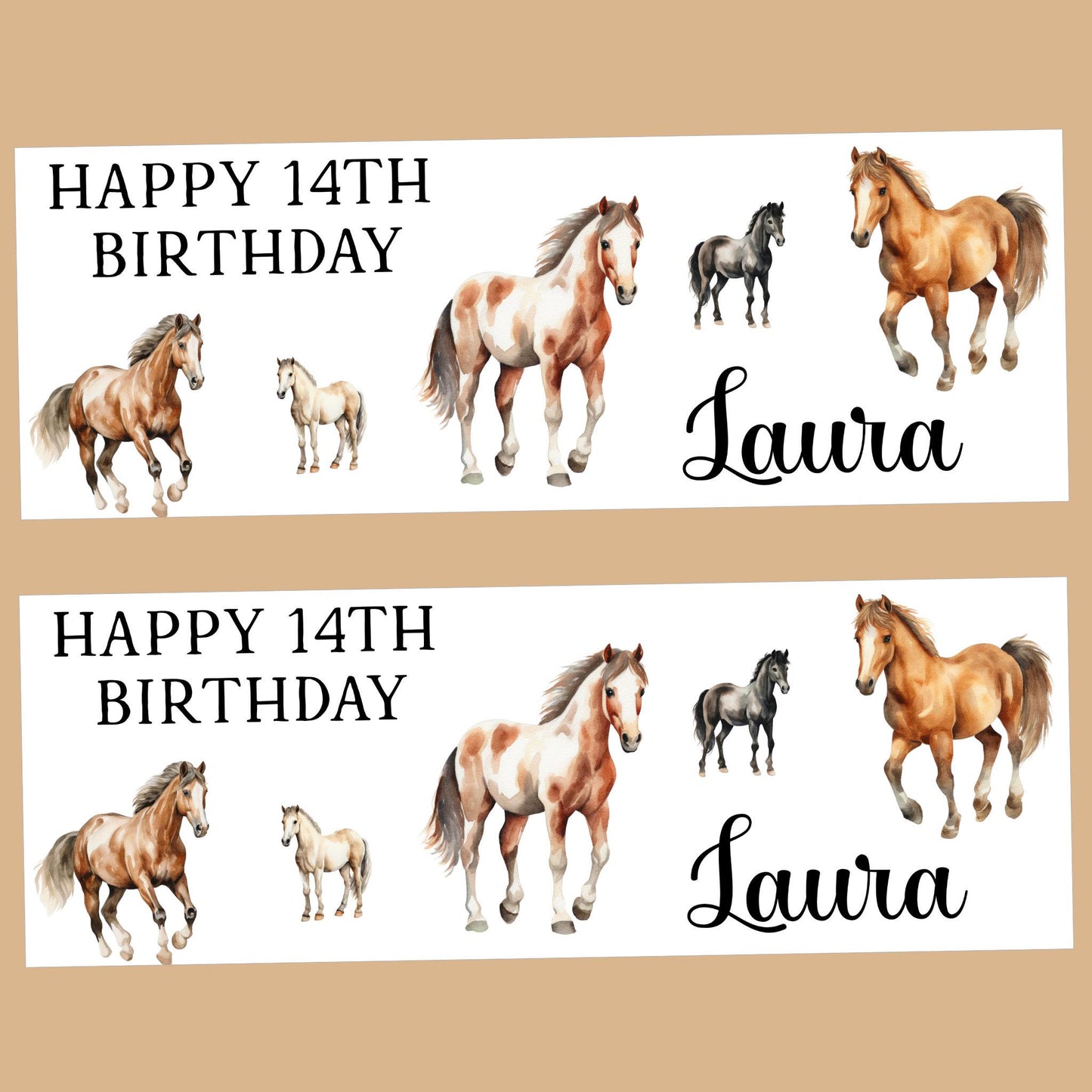 Personalised Happy Birthday Party Banner, Party Decor, Add Name Age, Horses Design