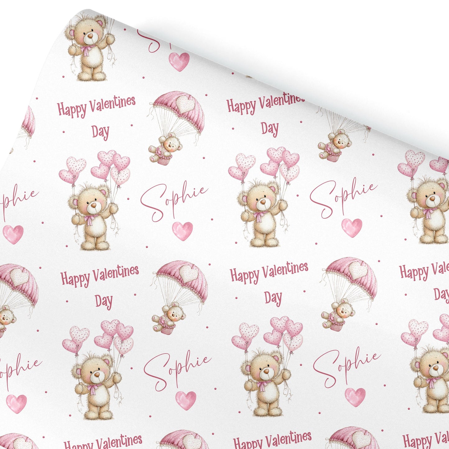 Personalised Teddy bear Valentines Wrapping Paper, Custom Gift Wrap for Kids, Birthday Baby Shower Gift Wrap Christening wrapping paper