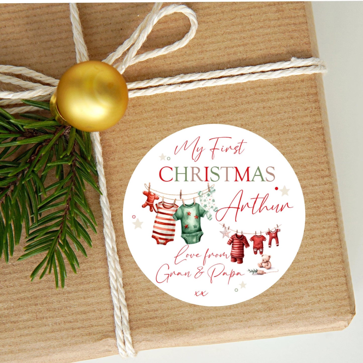 Personalised My First Christmas Stickers Labels For Wrapping Gifts, Name Tag