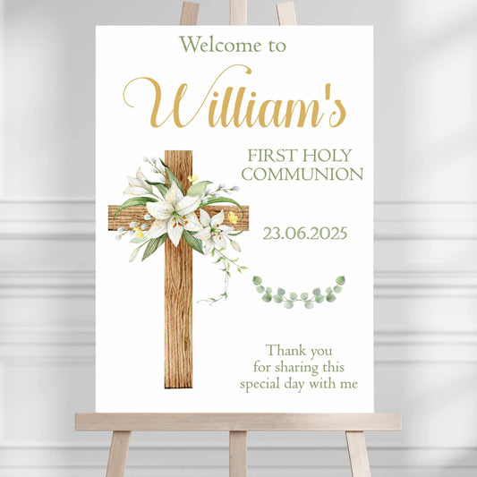 First Holy Communion Printed Welcome Sign Decorations For Personalised Party, Baptism, Confirmation