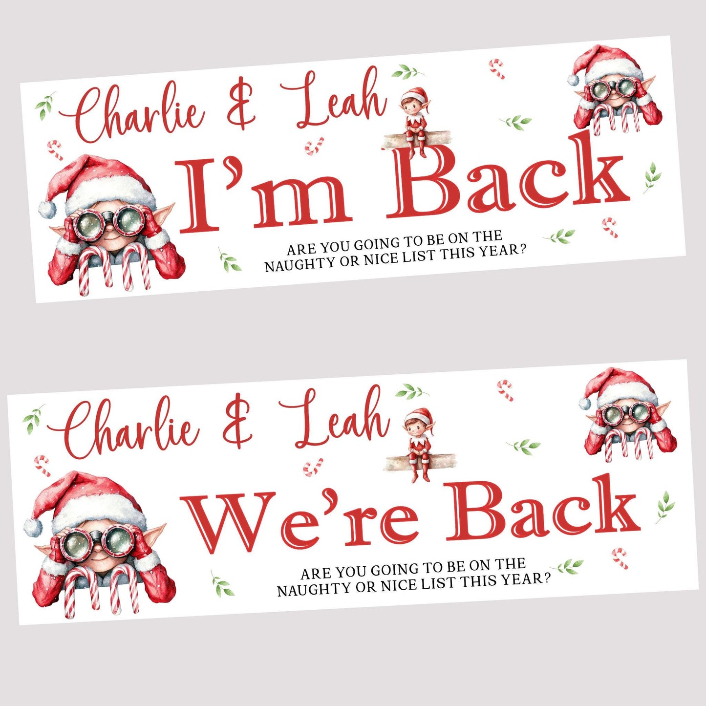 Personalised Christmas Elf Arrival Banner – 'I’m Back / We’re Back, Christmas Decoration, Elf Ideas