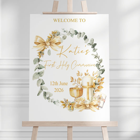 First Holy Communion Welcome Sign Personalised Printed, Custom Baptism & Christening Sign
