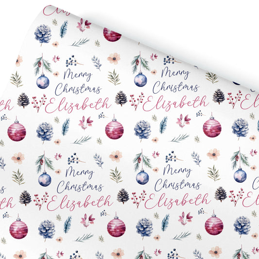 Personalised Gift Wrap For Her | Personalised Christmas Wrapping Paper | Personalised Gift Wrap | Fun Gift Wrap | Baubles Design