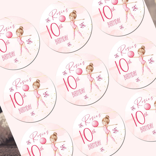 Personalised Birthday Party Stickers Gymnastic girl Dancer Party Favours Party Bags girls party