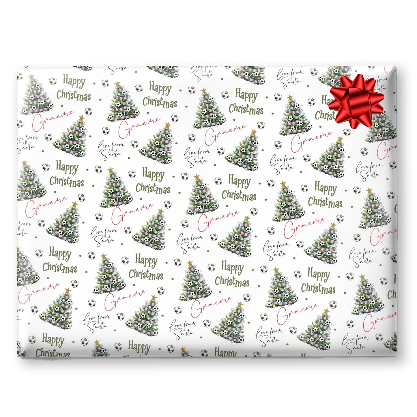 Personalised Christmas Gift Wrap – Football Christmas Tree Design, Footie Blue and Burgundy Scarf