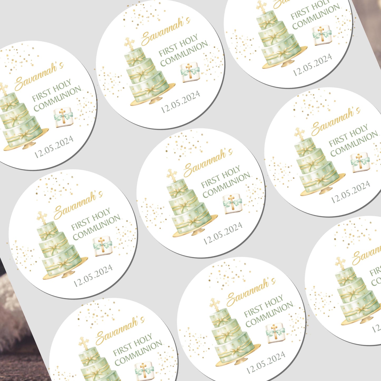 Personalised First Holy Communion Stickers, Party Bag Stickers, Sweet Cone Bags