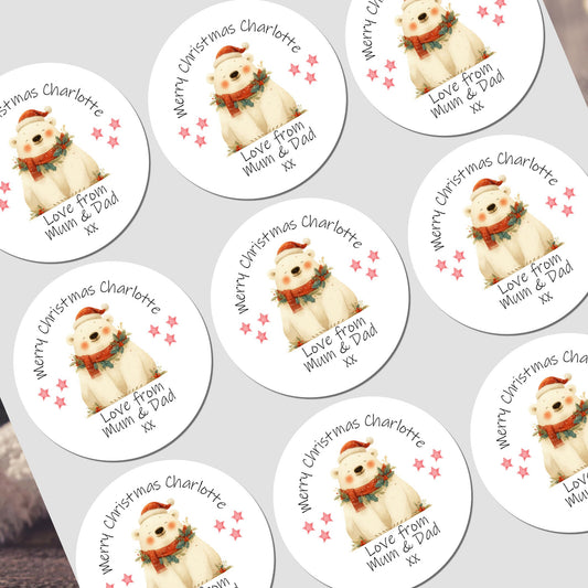 Personalised Christmas Stickers for Gift Tags Name Labels Present Wrapping Polar Bear
