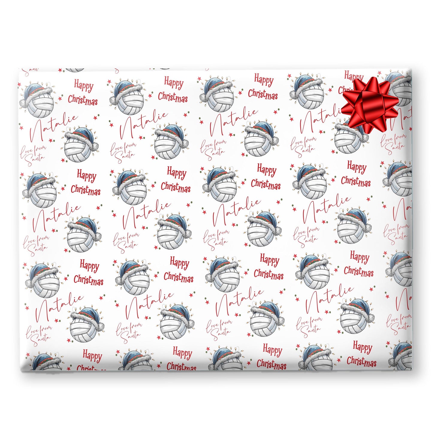 Personalised Christmas Gift Wrap – Netball Santa Hat Design- Teenager sports gift wrap ideas
