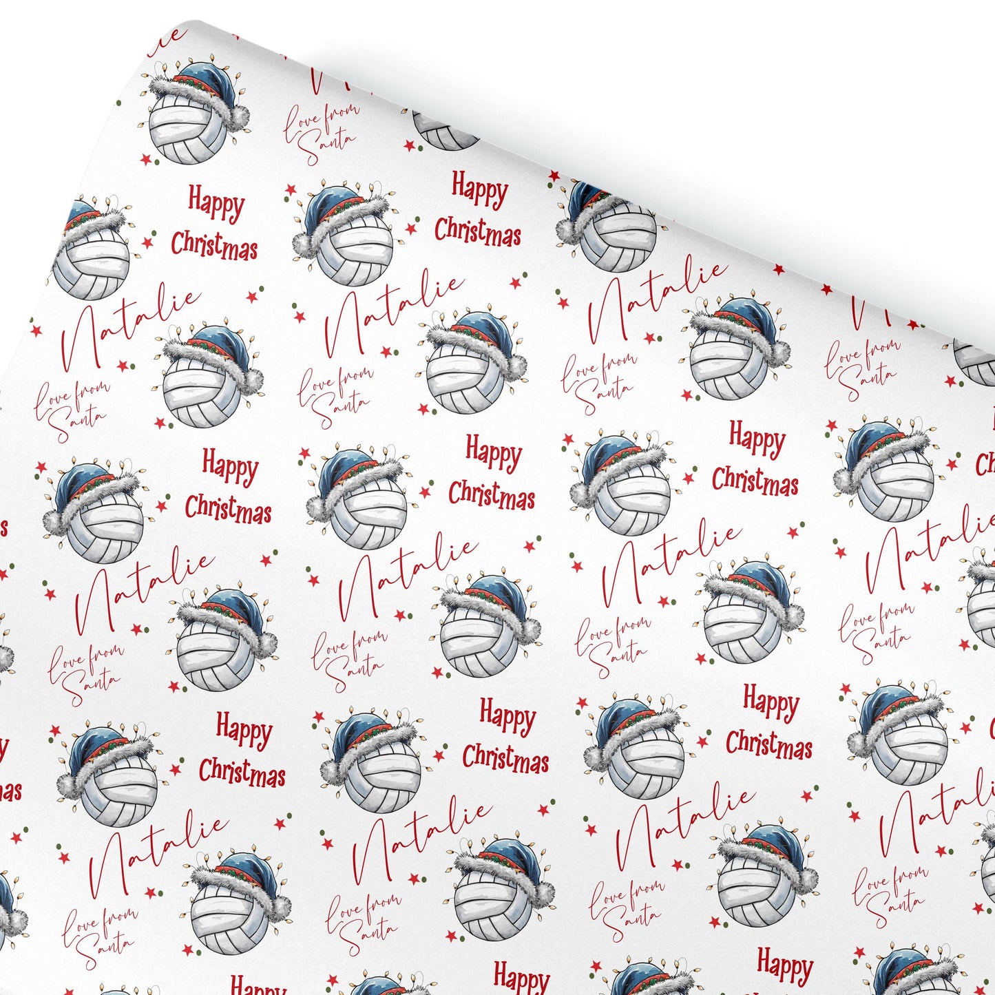 Personalised Christmas Gift Wrap – Netball Santa Hat Design- Teenager sports gift wrap ideas