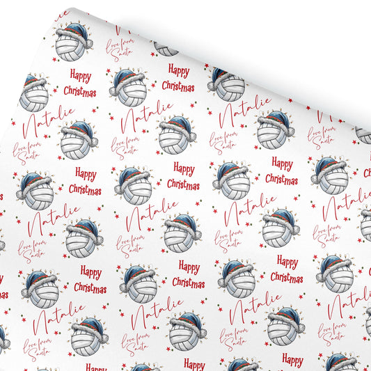 Personalised Christmas Gift Wrap – Netball Santa Hat Design- Teenager sports gift wrap ideas