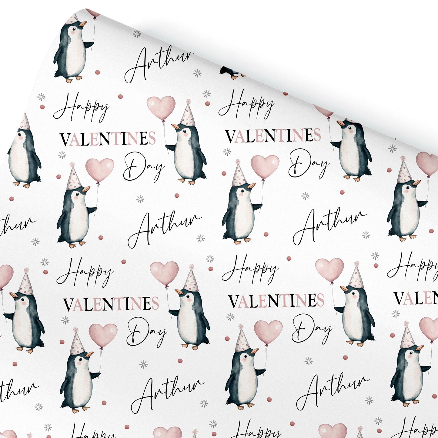 Personalised Valentines Wrapping Paper, Custom Gift Wrap for Kids & Baby Birthday Baby Shower and Kids Gift Wrap Penguin wrapping paper