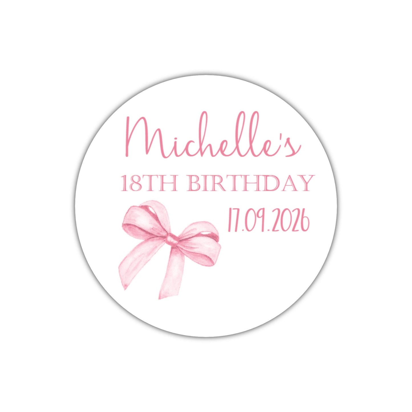 Personalised Birthday Stickers for Favours Party Bags Watercolour bow 16th 18th 21st Any Age