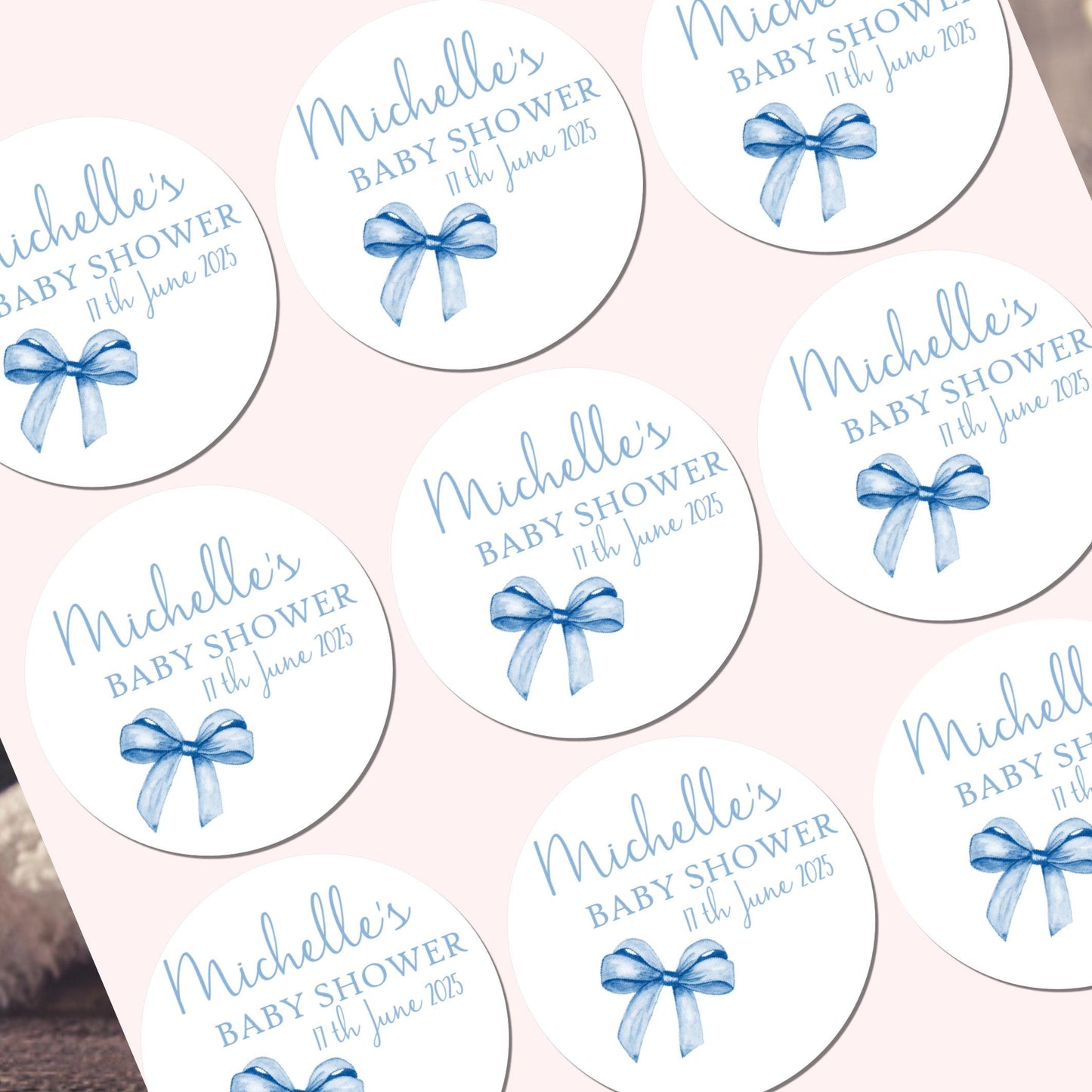 Personalised Baby Shower Stickers for Favours Party Bags Watercolour bow