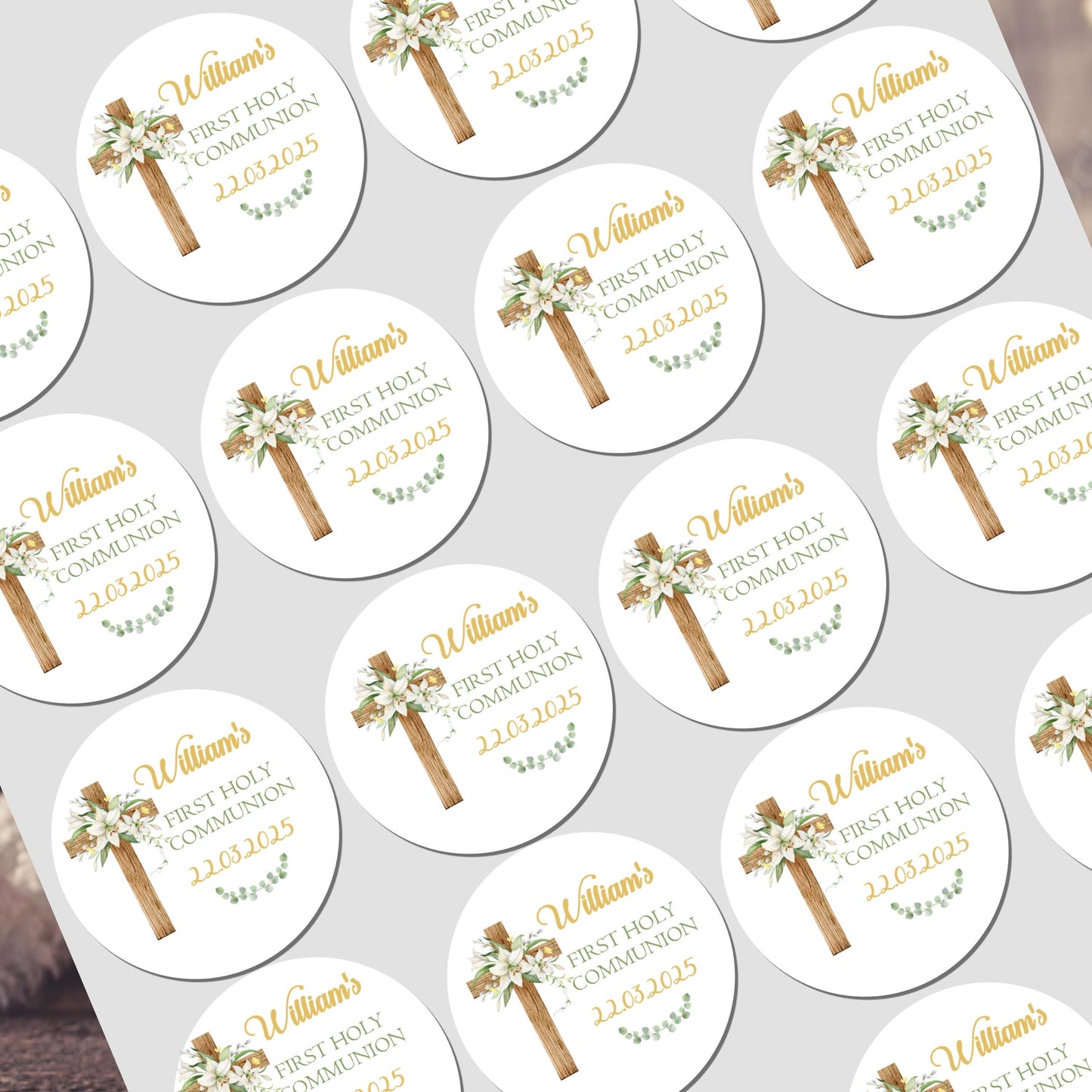 Personalised First Holy Communion Stickers, Party Bag Stickers, Sweet Cone Bags