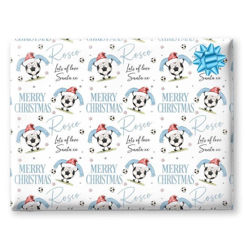Football Christmas Wrapping Paper, Personalised Xmas Gift Wrap for Football Fans