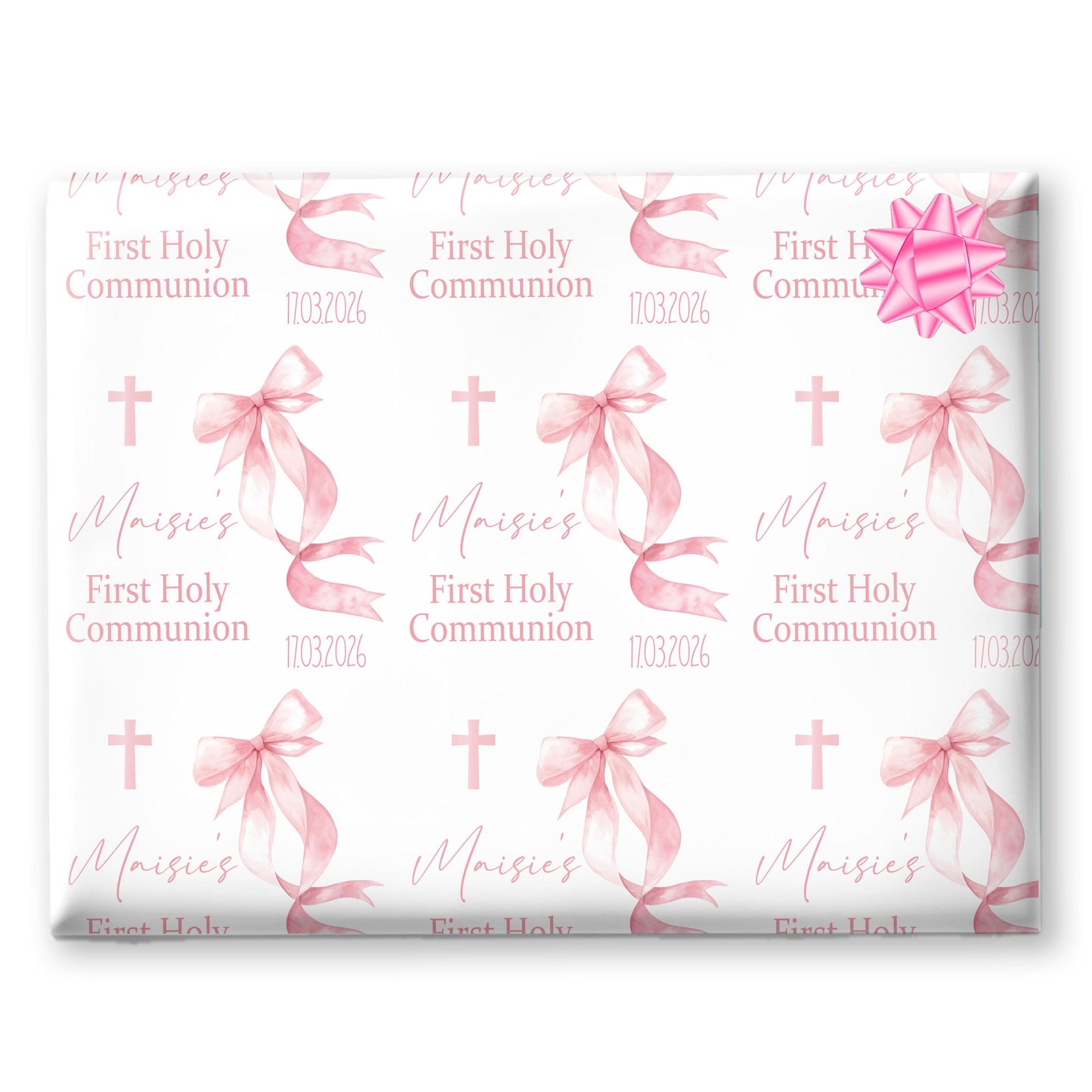 First Holy Communion Wrapping Paper, Bow design wrapping paper, Confirmation gift wrap, Religious gift ideas