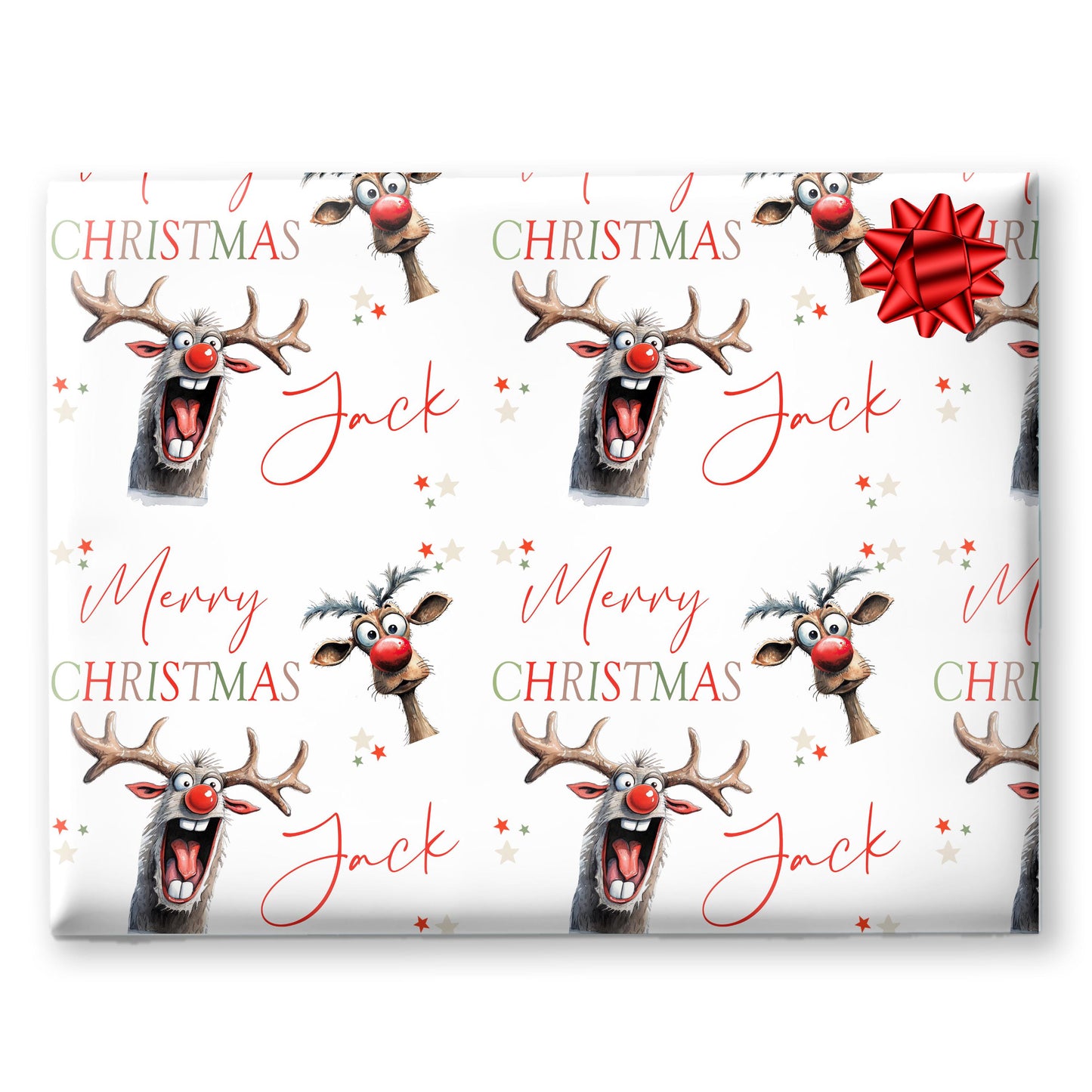 Childrens Wrapping Paper, Funny Reindeer Design, Personalised Boys and Girls Paper, Novelty Gift Wrap Roll Teenage gift wrap