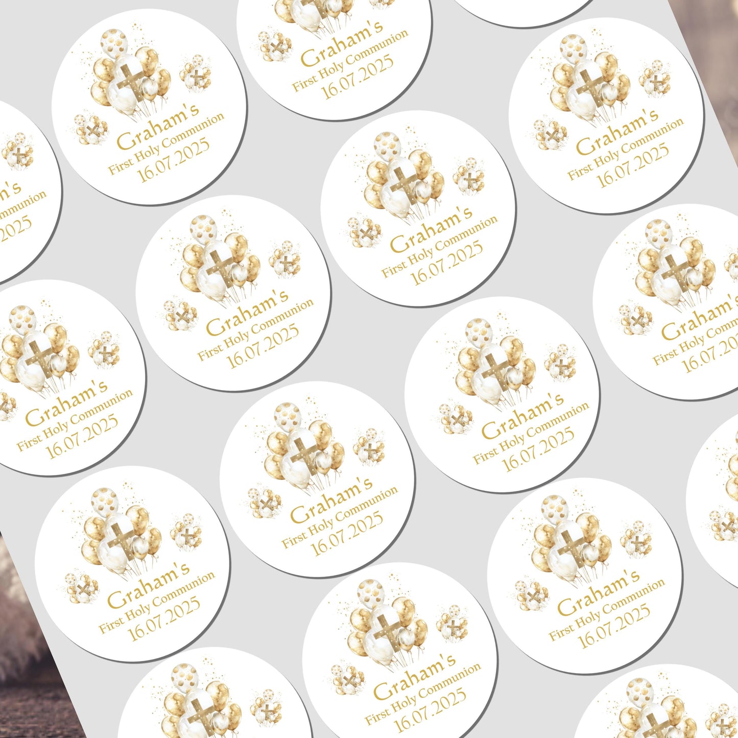 Personalised First Holy Communion Stickers, Party Bag Stickers, Sweet Cone Bags
