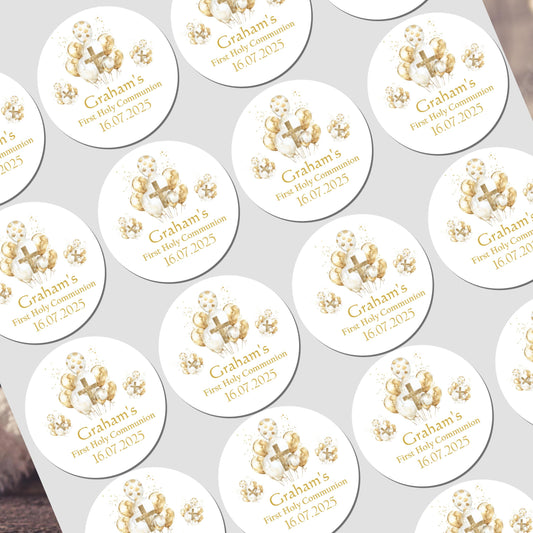 Personalised First Holy Communion Stickers, Party Bag Stickers, Sweet Cone Bags