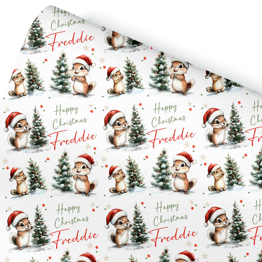 Novelty fun gift wrapping, Cute Squirrel, Personalised Girls or Boys Paper, Gift Wrap for Her