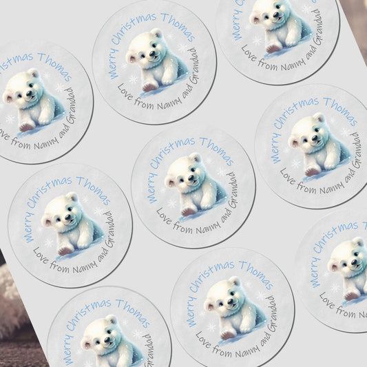 Personalised Christmas Stickers for Gift Present Wrapping Tags Polar bear gift tags