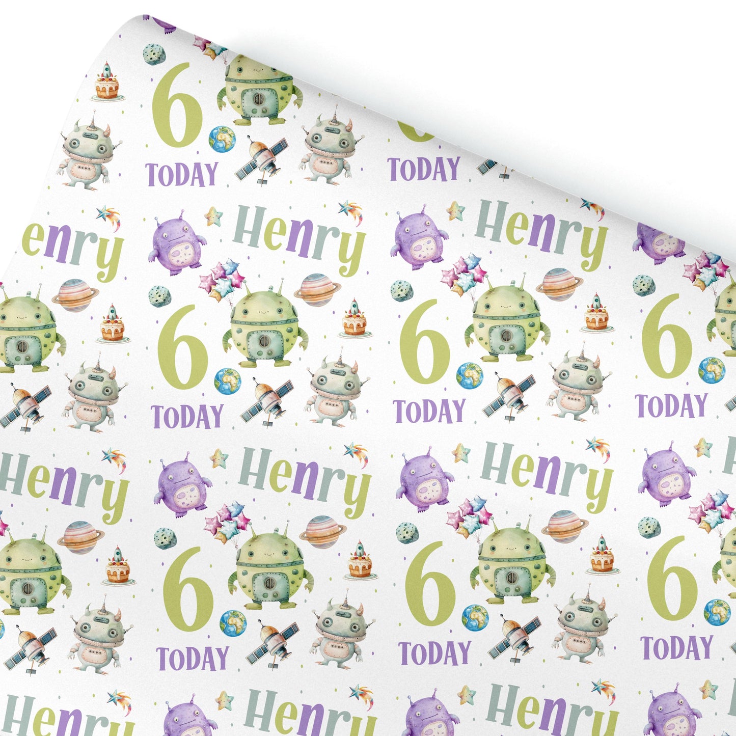 Personalised Aliens Gift Wrap, Personalised Kids Birthday Wrapping Paper, Gift Wrap for Children, Fun Gift Wrap for Grandson, Son, Daughter