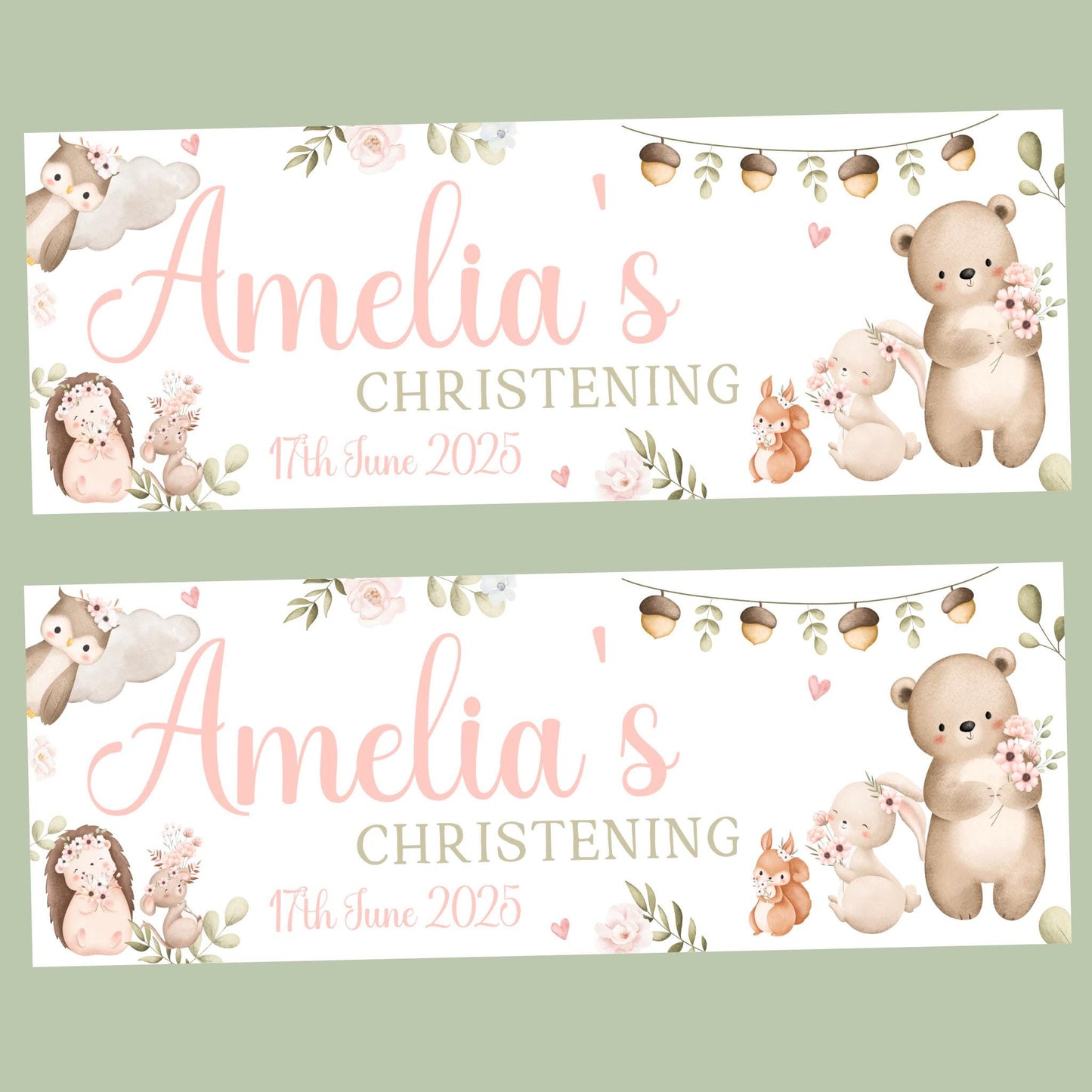 Personalised Christening Banner , Baptism decoration, Banners for christening, religious decorations, christening celebration decor, Animals